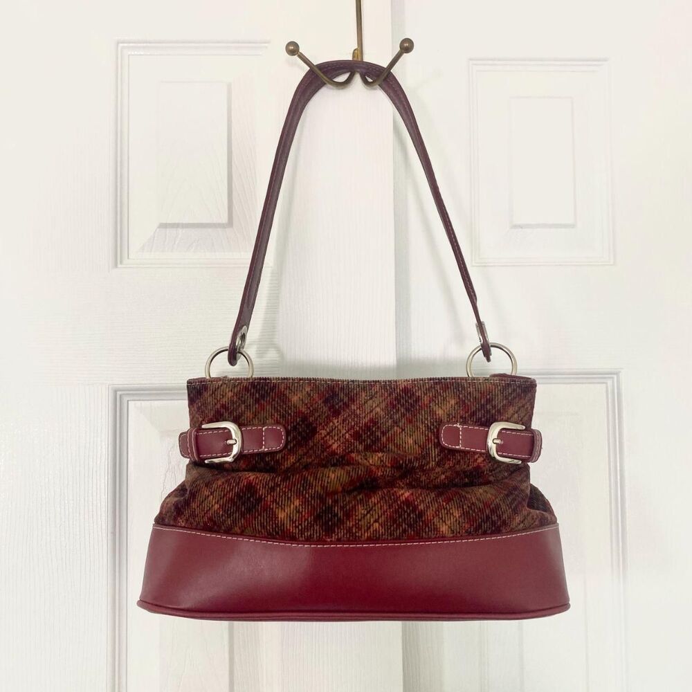 Early 2000's VTG Tommy Hilfiger red plaid and corduroy shoulder bag 2002